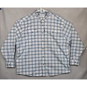 Poncho Men's Size 3XL Regular Fit Blue Plaid Flannel Shirt Magnetic Pocket Soft